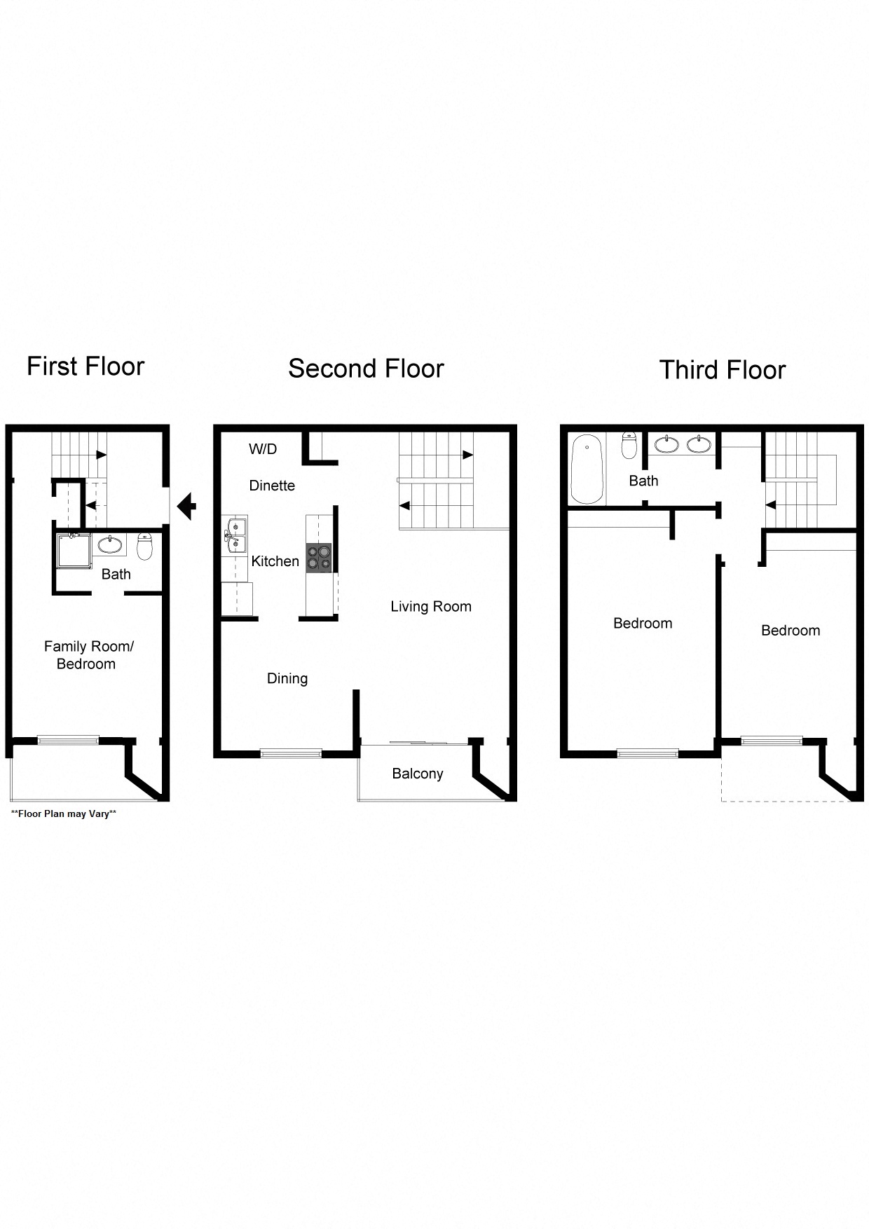 Floor plan for 3 beds, 2 baths, 1285 sqft